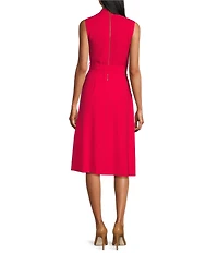Investments Scuba Crepe Sleeveless Crew Neck Tie Belt Fit and Flare Midi Dress