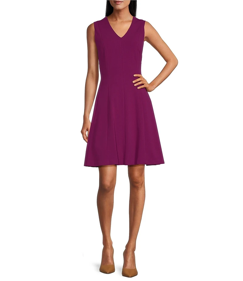 Investments Scuba Crepe Sleeveless V-Neck Fit and Flare Midi Dress