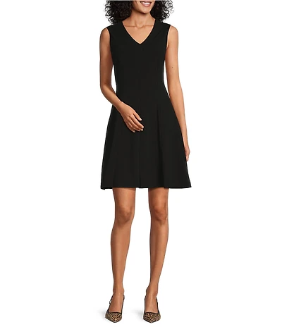 Investments Scuba Crepe Sleeveless V-Neck Fit and Flare Midi Dress