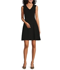 Investments Scuba Crepe Sleeveless V-Neck Fit and Flare Midi Dress