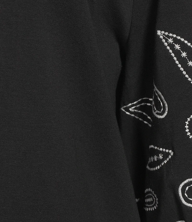 Investments Elbow Sleeve Embroidery V-Neck Knit Top