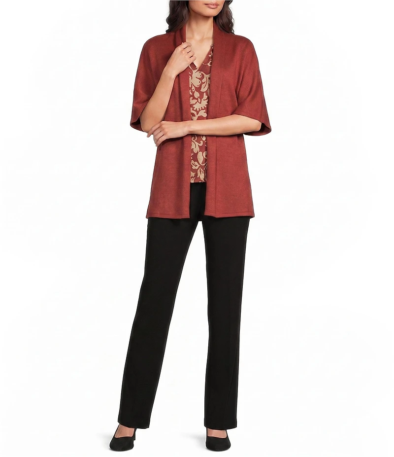 Investments Elbow Sleeve Open Front Knit Cardigan
