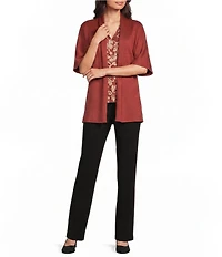 Investments Elbow Sleeve Open Front Knit Cardigan