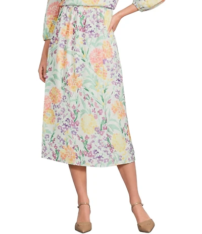 Investments Floral Print Side Pocket Pull-On Coordinating Midi Skirt