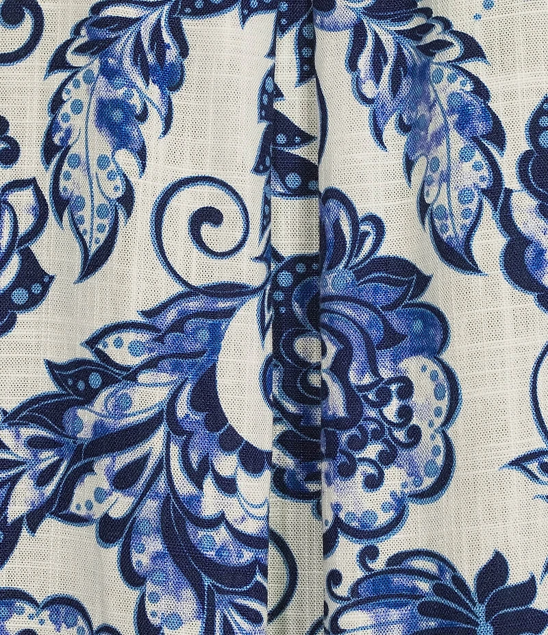 Investments Floral Scroll Print 3/4 Sleeve Split V-Neck Button Shirt
