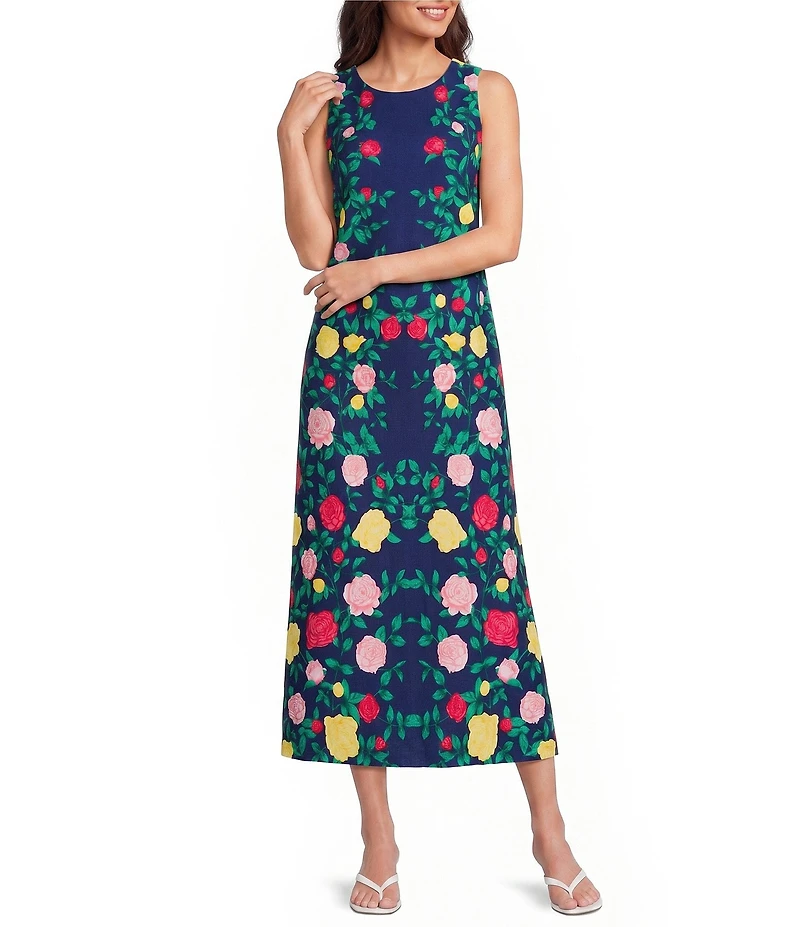Investments Floral Sleeveless Scoop Neck A-line Maxi Dress