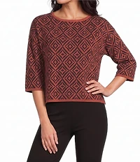 Investments Geo Diamond Print Jacquard Long Sleeve Boat Neck Pullover Sweater