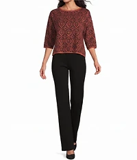 Investments Geo Diamond Print Jacquard Long Sleeve Boat Neck Pullover Sweater