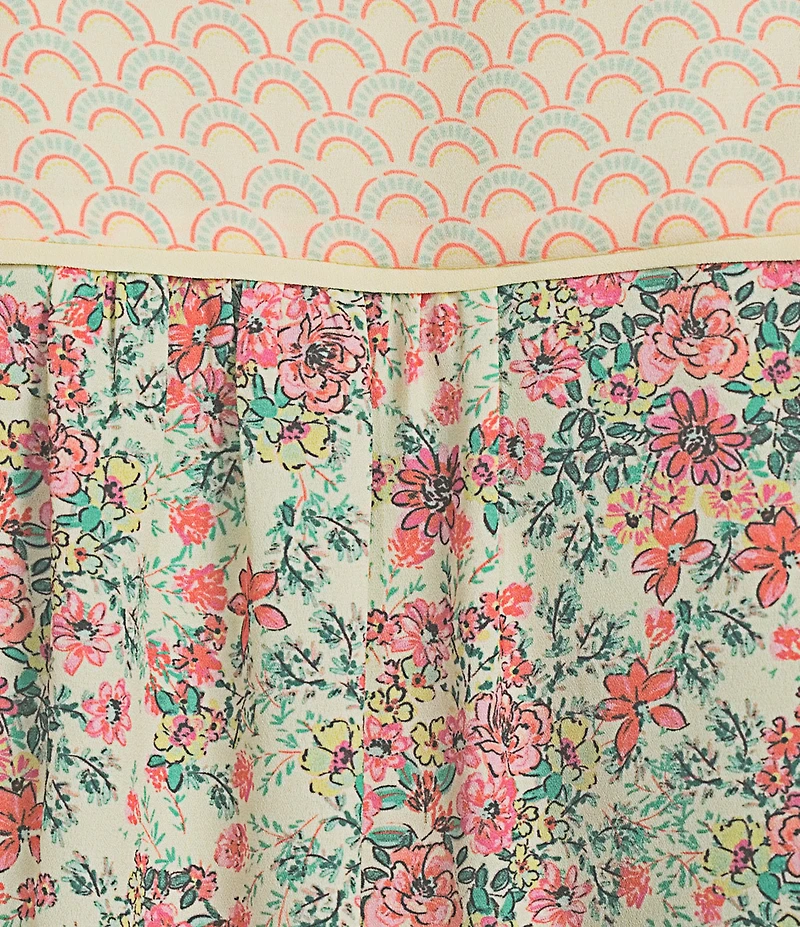 Investments Geo Floral Mixed Print Woven 3/4 Sleeve Split Round Neck Blouse