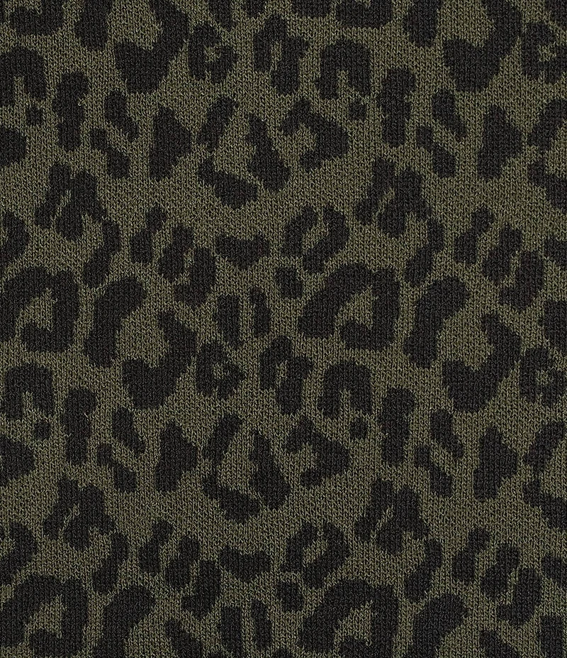 Investments Green Leopard Print Jacquard 3/4 Sleeve Boat Neck Pullover Sweater
