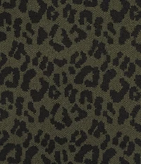 Investments Green Leopard Print Jacquard 3/4 Sleeve Boat Neck Pullover Sweater
