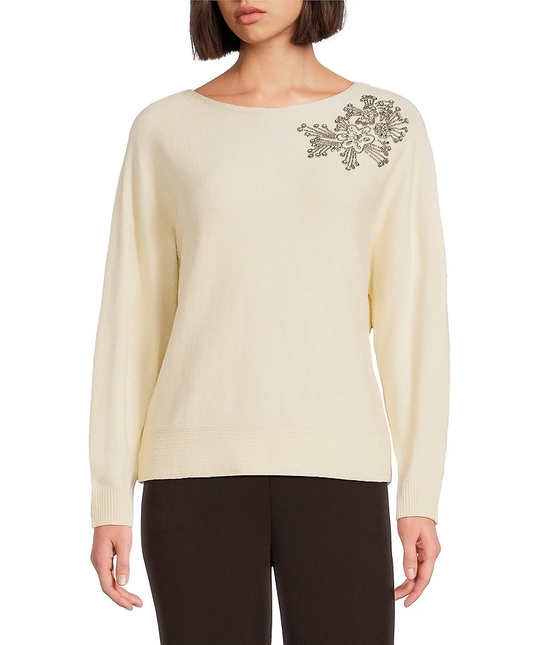Investments Haute Embellished Long Sleeve Boat Neck Sweater