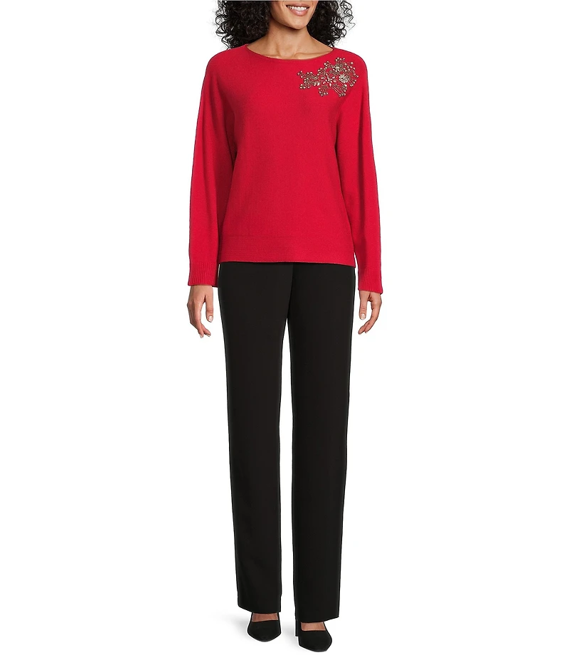 Investments Haute Embellished Long Sleeve Boat Neck Sweater