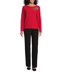 Investments Haute Embellished Long Sleeve Boat Neck Sweater