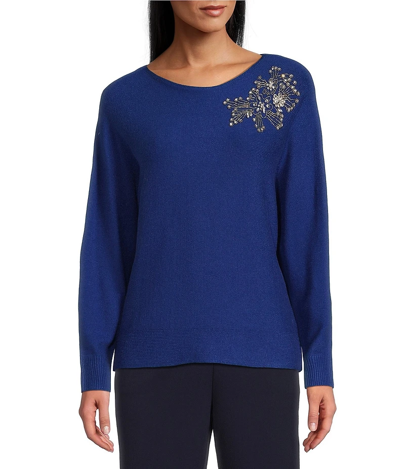 Investments Haute Embellished Long Sleeve Boat Neck Sweater