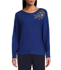 Investments Haute Embellished Long Sleeve Boat Neck Sweater
