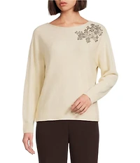 Investments Haute Embellished Long Sleeve Boat Neck Sweater