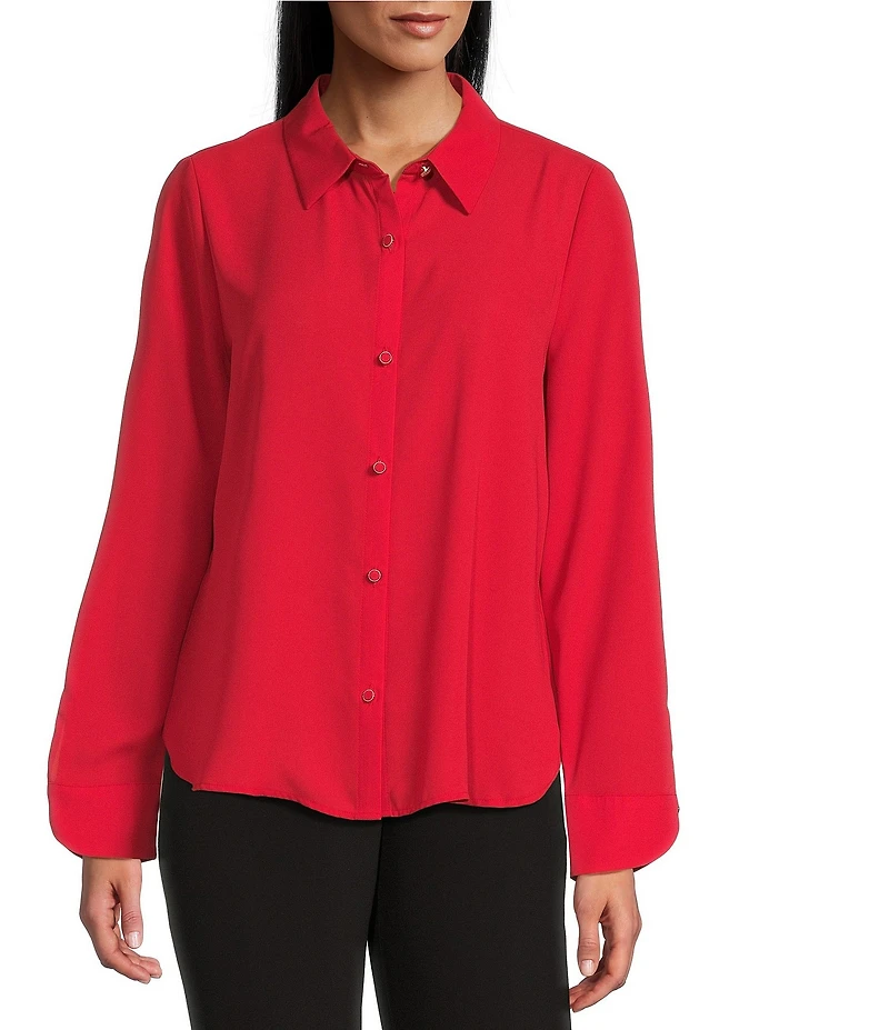 Investments Haute Red Long Flounce Sleeve Point Collar Neck Top