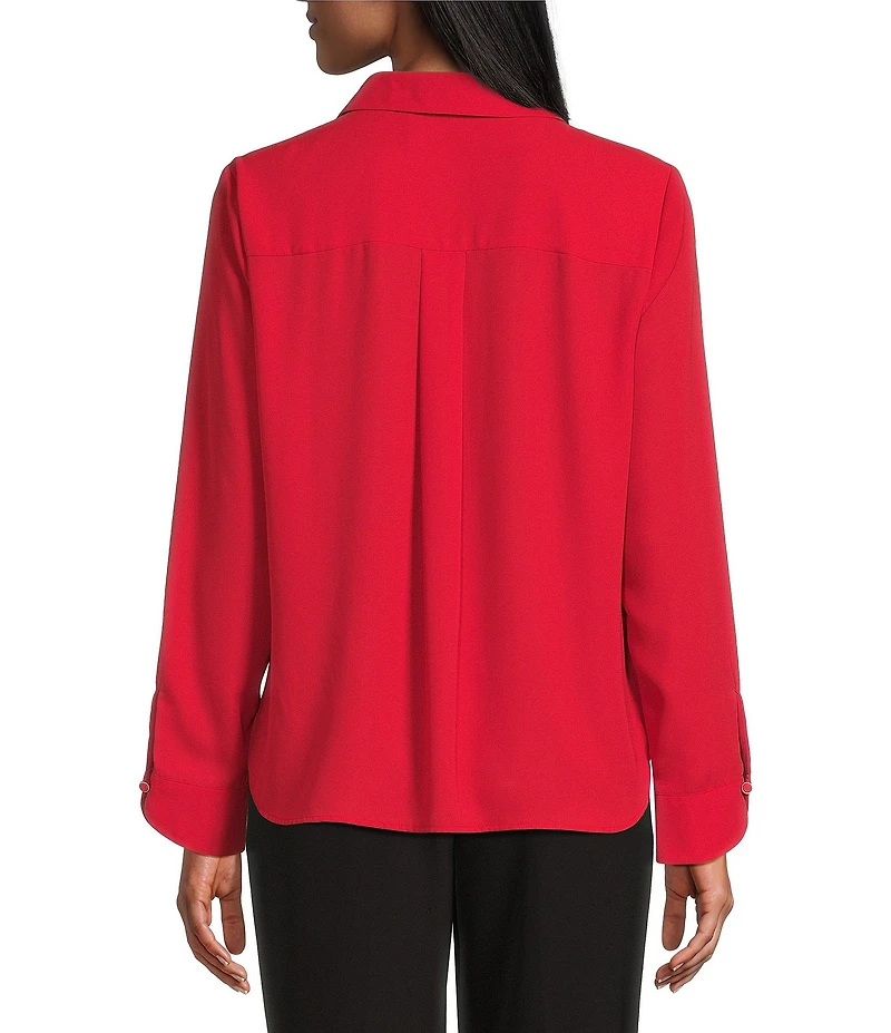 Investments Haute Red Long Flounce Sleeve Point Collar Neck Top