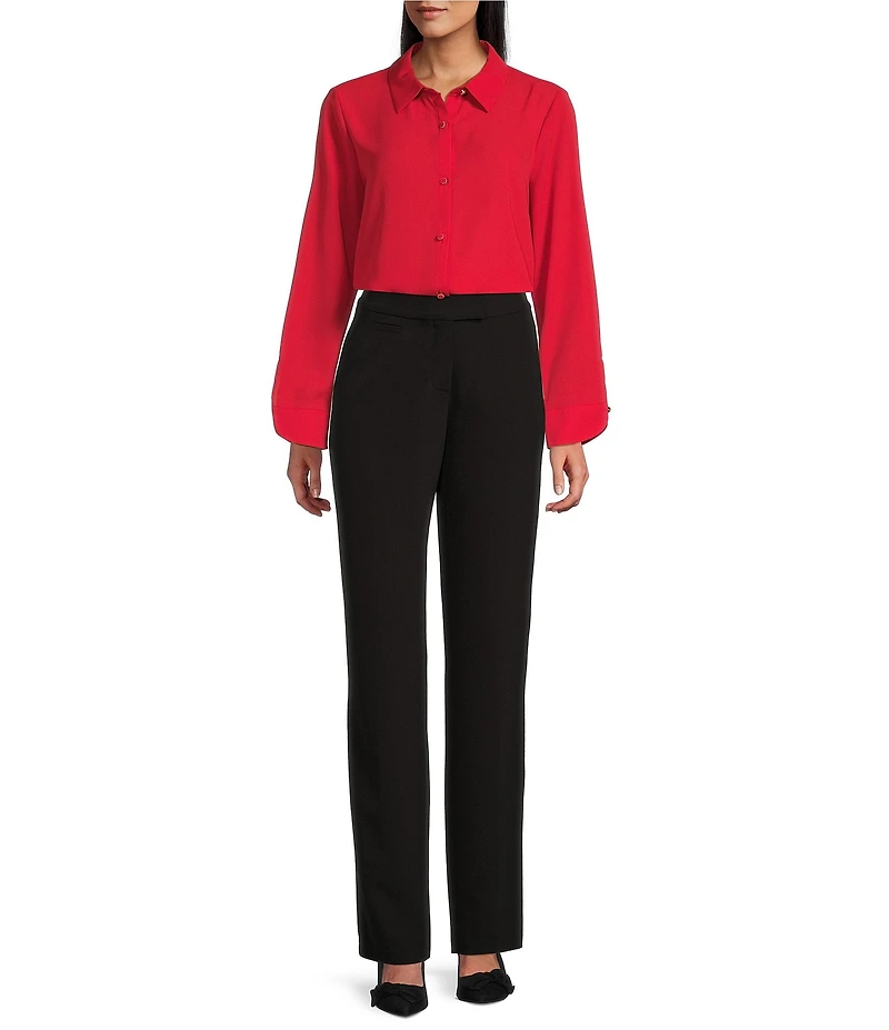 Investments Haute Red Long Flounce Sleeve Point Collar Neck Top
