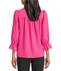 Investments Julie 3/4 Sleeve Y-Neck Button Down Blouse