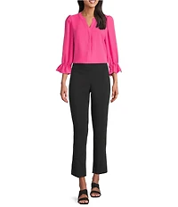 Investments Julie 3/4 Sleeve Y-Neck Button Down Blouse