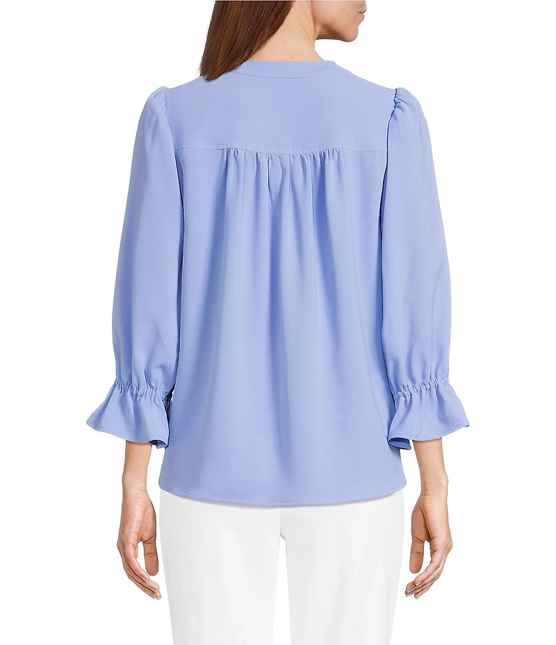 Investments Julie 3/4 Sleeve Y-Neck Button Down Blouse
