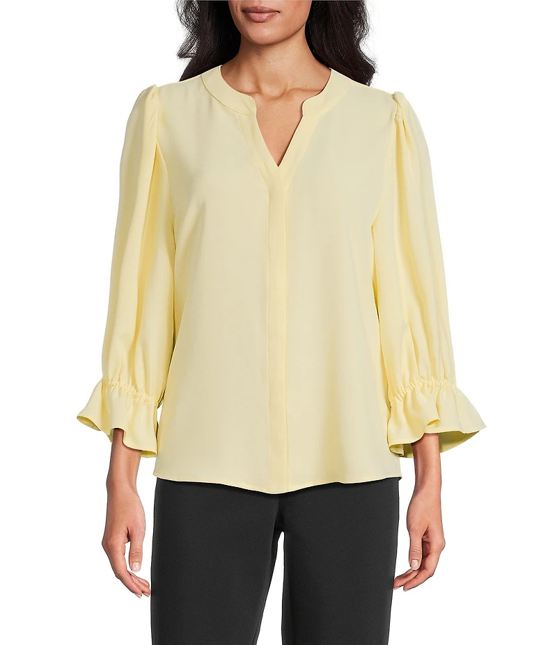 Investments Julie 3/4 Sleeve Y-Neck Button Down Blouse