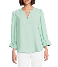 Investments Julie 3/4 Sleeve Y-Neck Button Down Blouse