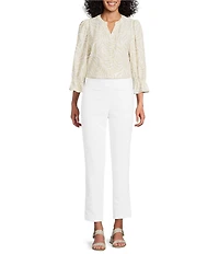 Investments Julie Ivory Pebble Scroll 3/4 Sleeve Y-Neck Button Down Blouse