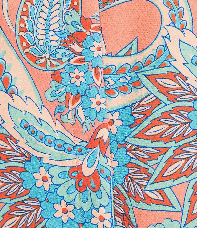 Investments Julie Peach Echo Paisley Print 3/4 Sleeve Button Down Y-Neck Blouse