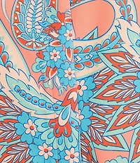 Investments Julie Peach Echo Paisley Print 3/4 Sleeve Button Down Y-Neck Blouse