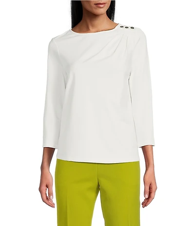 Investments Knit 3/4 Sleeve Front Drape Crew Neck Top