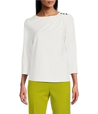 Investments Knit 3/4 Sleeve Front Drape Crew Neck Top