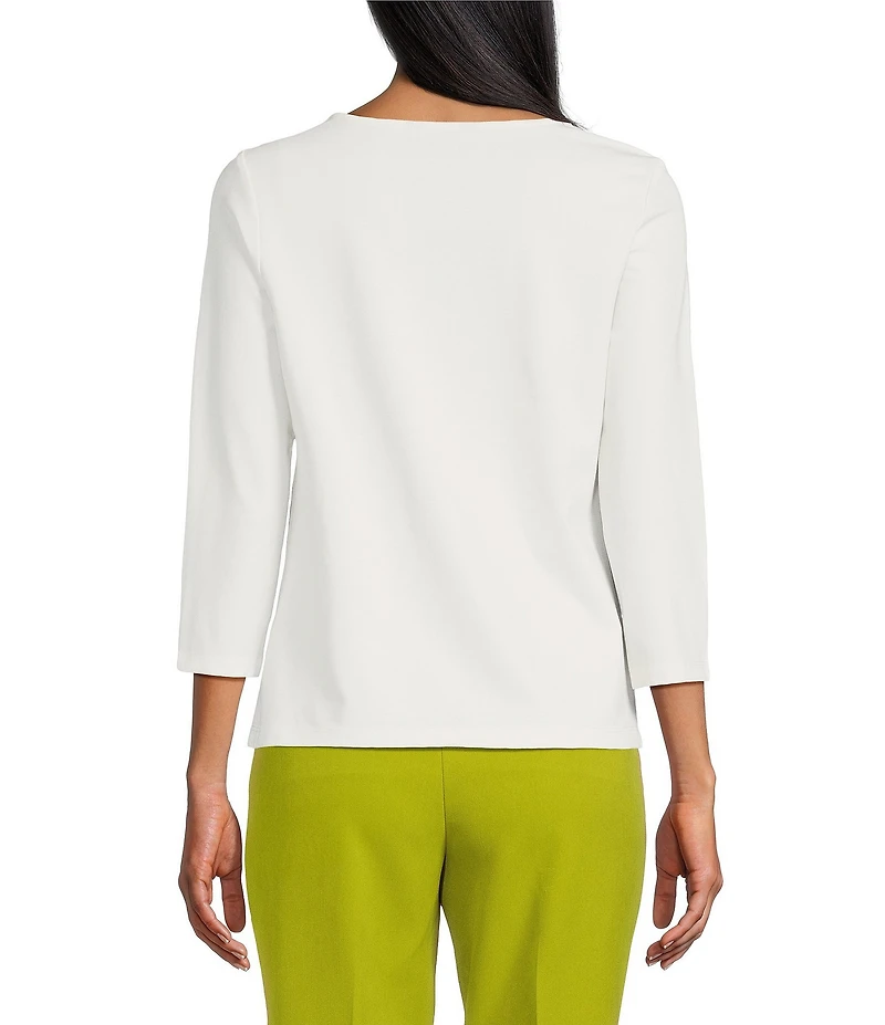 Investments Knit 3/4 Sleeve Front Drape Crew Neck Top