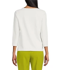 Investments Knit 3/4 Sleeve Front Drape Crew Neck Top