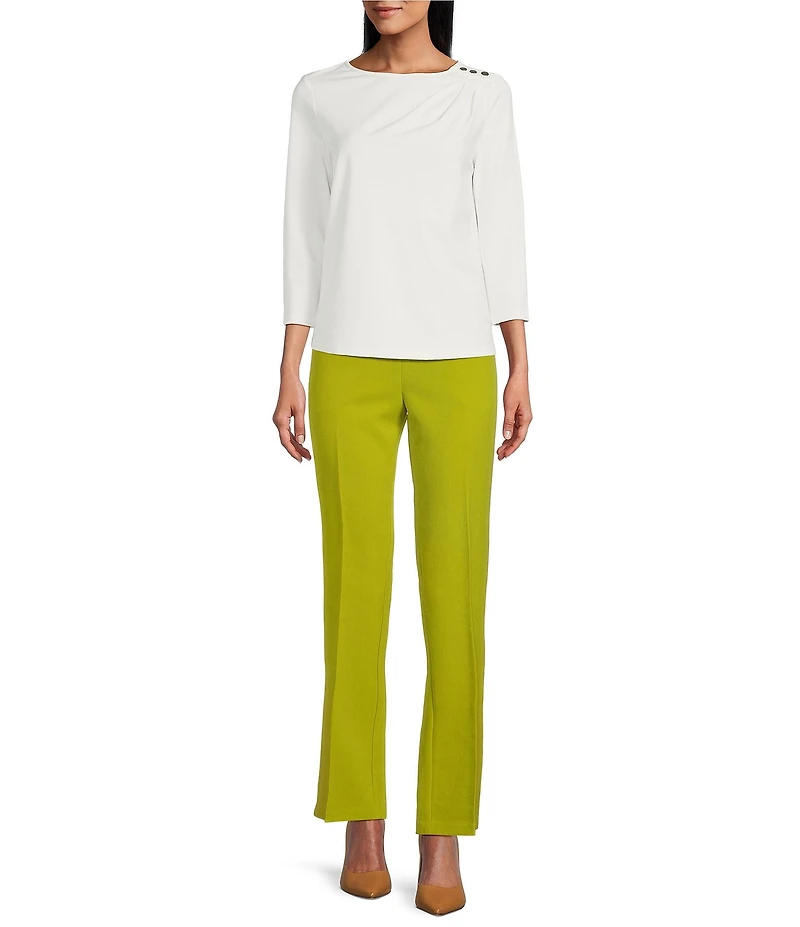 Investments Knit 3/4 Sleeve Front Drape Crew Neck Top