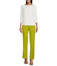 Investments Knit 3/4 Sleeve Front Drape Crew Neck Top