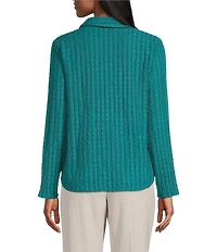 Investments Knit Long Sleeve Y-Neck Button Front Novelty Top