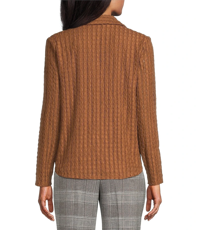 Investments Knit Long Sleeve Y-Neck Button Front Novelty Top
