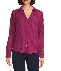 Investments Knit Long Sleeve Y-Neck Button Front Novelty Top