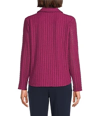 Investments Knit Long Sleeve Y-Neck Button Front Novelty Top