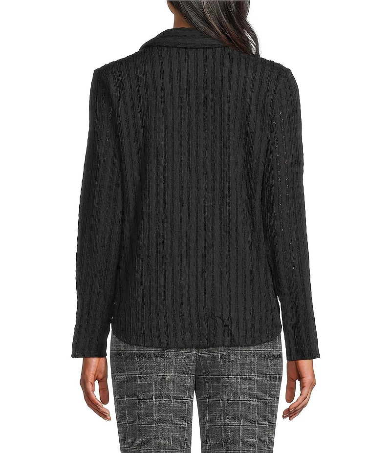 Investments Knit Long Sleeve Y-Neck Button Front Novelty Top