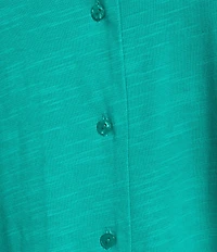 Investments Knit Short Sleeve Button Front Notch Collar Camp Top