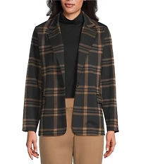 Investments Large Windowpane Long Sleeve One Button Notch Lapel Blazer