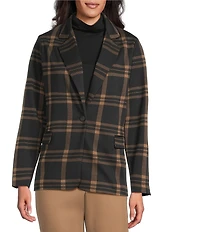 Investments Large Windowpane Long Sleeve One Button Notch Lapel Blazer