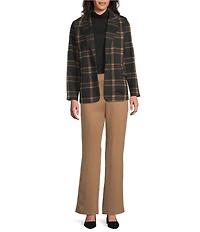Investments Large Windowpane Long Sleeve One Button Notch Lapel Blazer