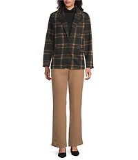 Investments Large Windowpane Long Sleeve One Button Notch Lapel Blazer
