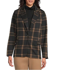 Investments Large Windowpane Long Sleeve One Button Notch Lapel Blazer