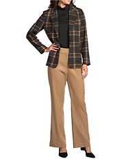 Investments Large Windowpane Long Sleeve One Button Notch Lapel Blazer